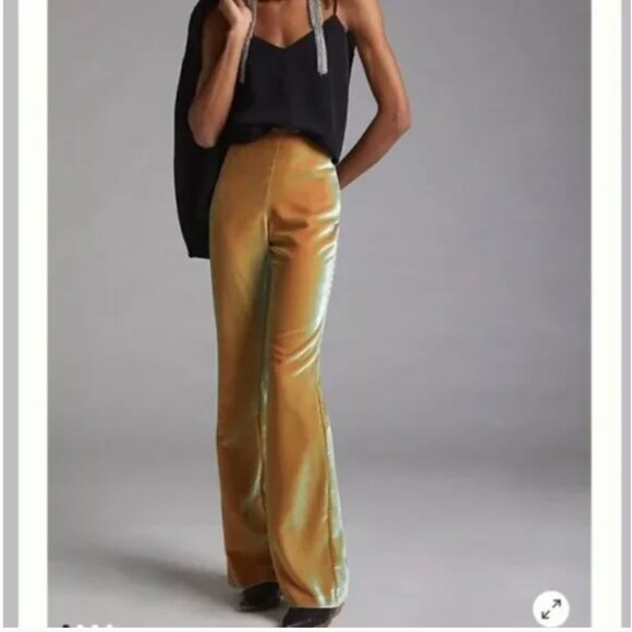 Anthropologie Pants - Beatrice .b x Anthropologie Flared Velvet Womens 4 Iridescent Green Orange Italy